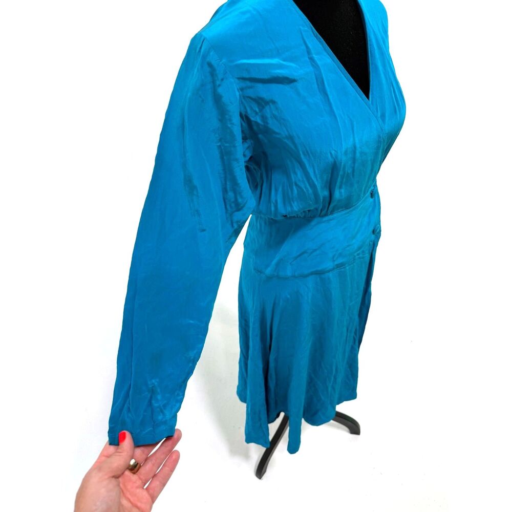 Cybèle teal silk wrap like midi dress - Picture 3 of 7